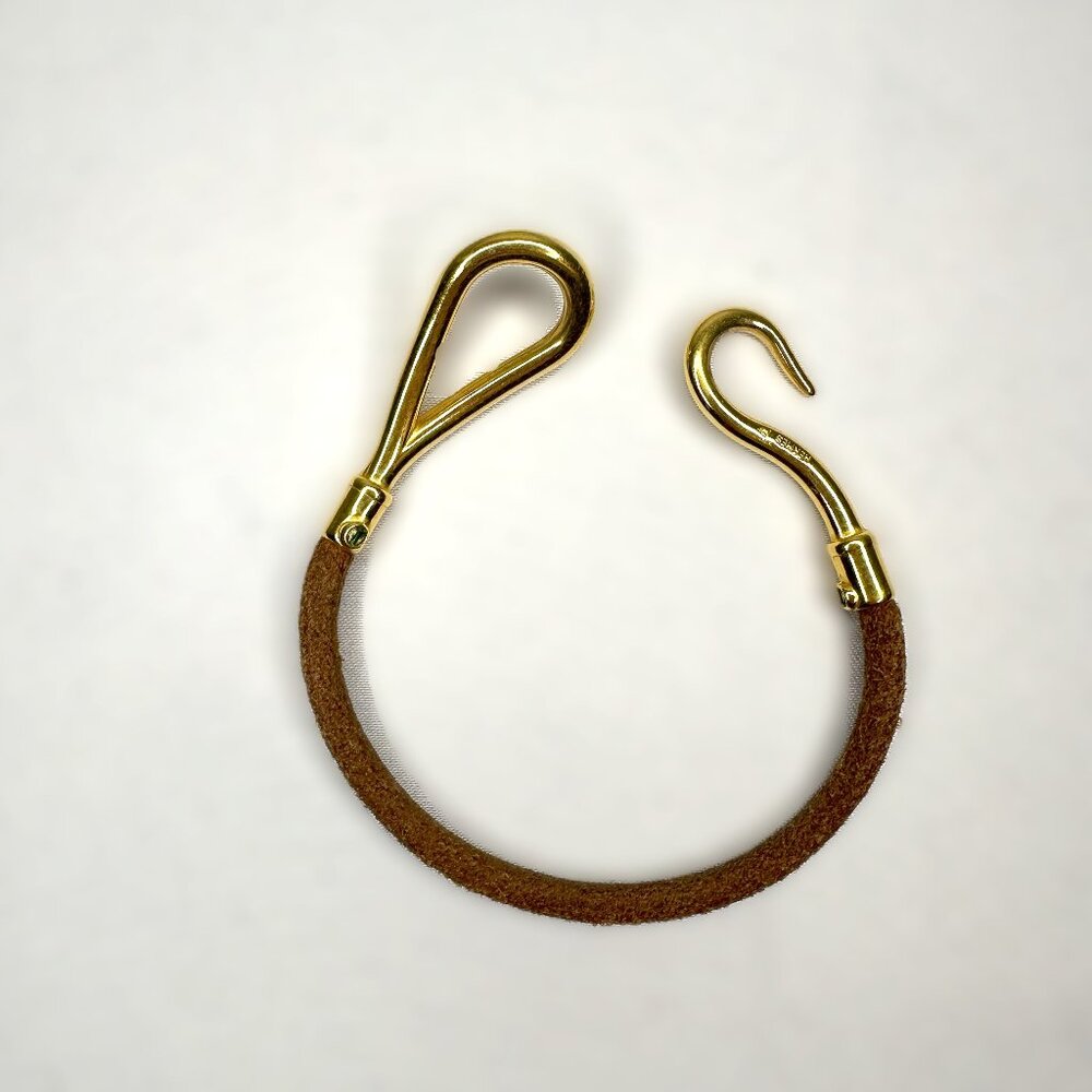 Hermes Paris Jumbo Hook & Loop Bracelet Leather Gold Bracelet 7" Unisex